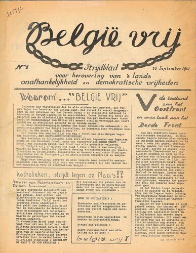 Voorpagina van "België Vrij"