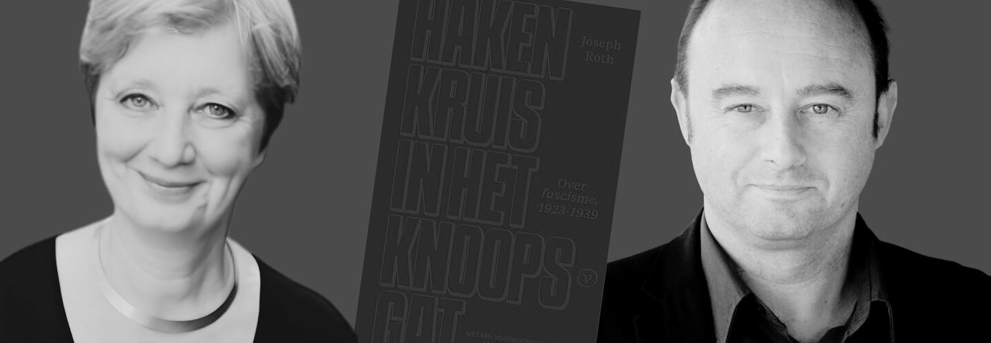 Portretten van 2 personen en cover van boek