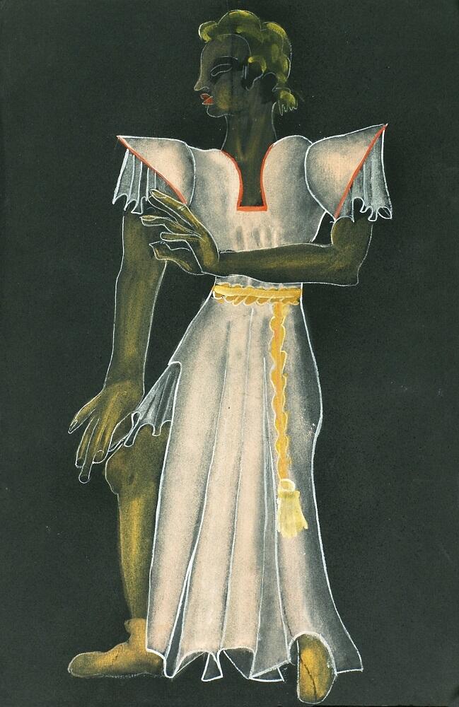 Tekening van een figuur in een wit kleed