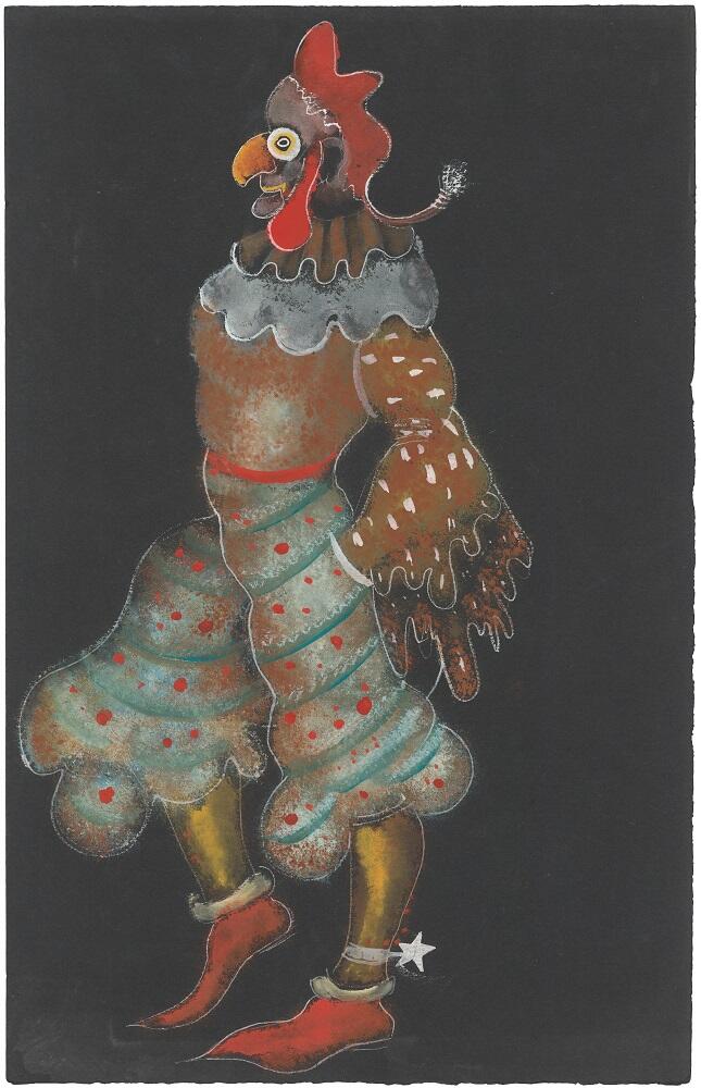 Tekening van figuur met kenmerken van een haan