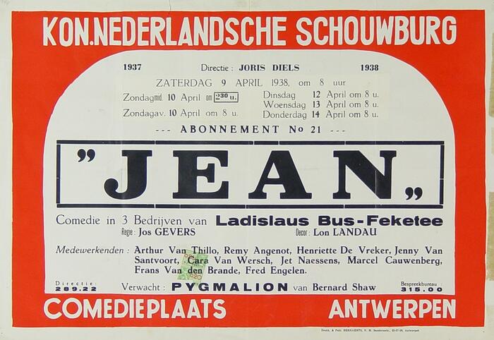 Affiche van de voorstelling "Jean"