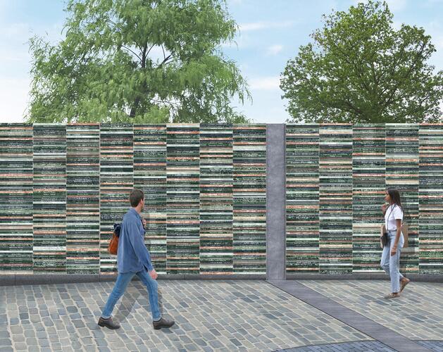 Illustratie van muur en 2 mensen