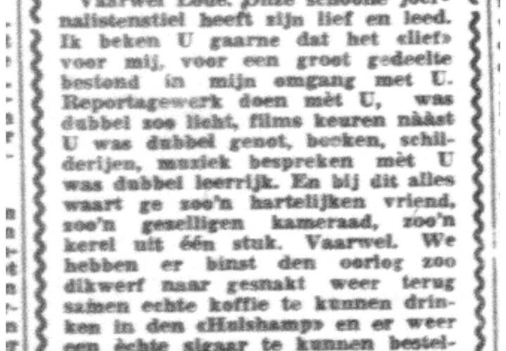 Krantenartikel met als kop 'Afscheid van Lode Zielens'