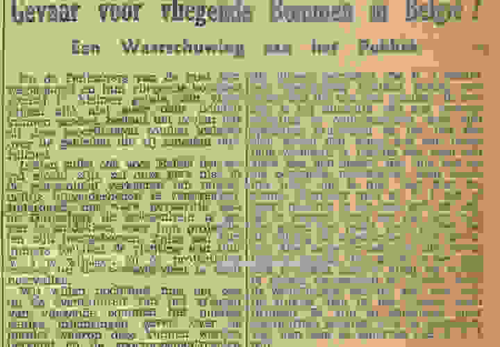 Artikel met als kop 'Gevaar voor vliegende bommen in België?'