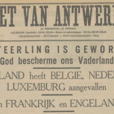 Gazet van Antwerpen kondigt de aanval op België, Nederland en Luxemburg aan