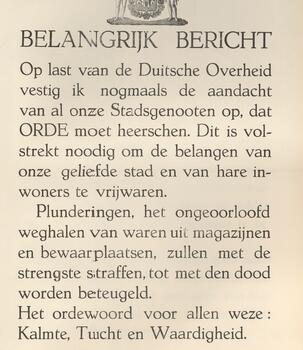 Affiche met oproep tot orde van Burgemeester Delwaide