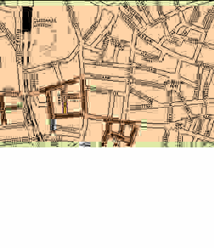Een kaart waarop de straten aangeduid zijn waar de tweede Razzia gebeurt