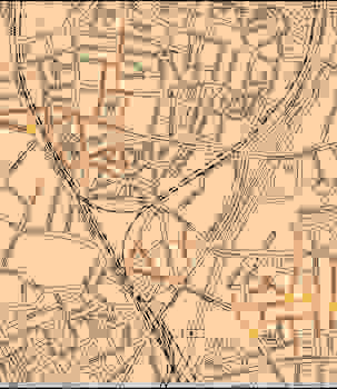 Een kaart waarop de straten aangeduid zijn waar de derde Razzia gebeurt