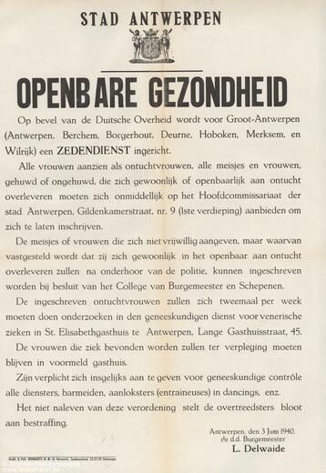 Een affiche met de aankondiging van maatregelen rond ontucht